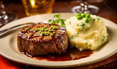 Carne grelhada com purê de abóbora